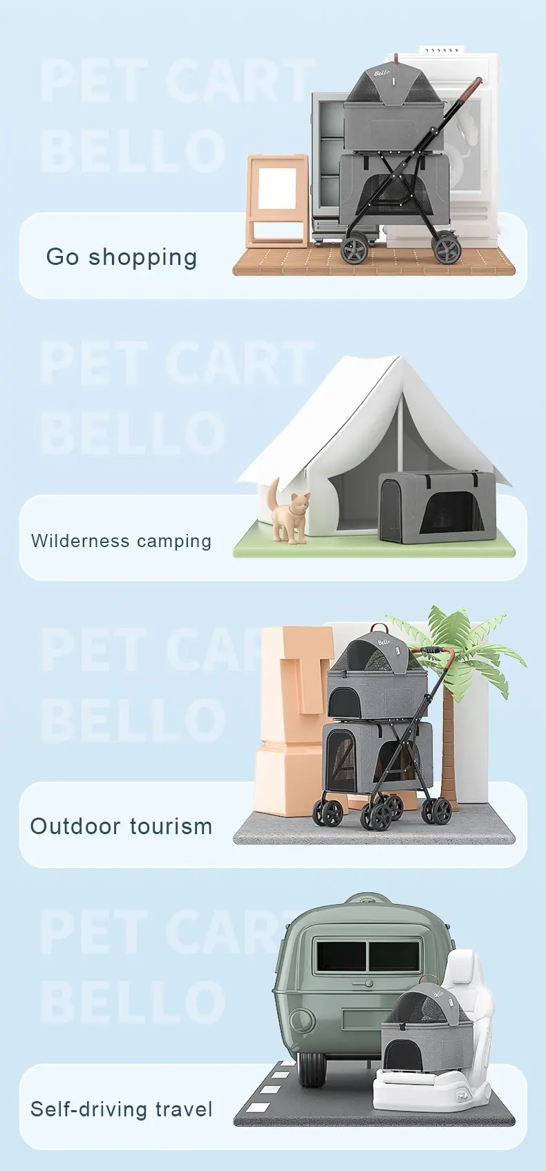 4 Wheels Luxury Jogging Travel Pet stroller Carreolas Para Perros Double Twin Dog Pet Stroller For Cats Dogs