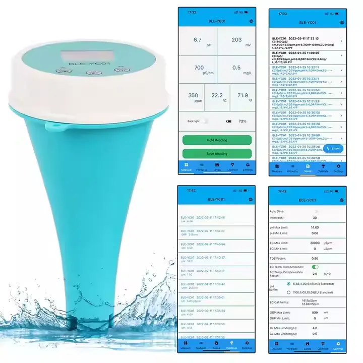 New Bluetooth Connection APP 6-in-1 Swimming Pool Water Quality Meter PH/ORP/EC/TDS Temperature CL Residual Chlorine Tester Pool