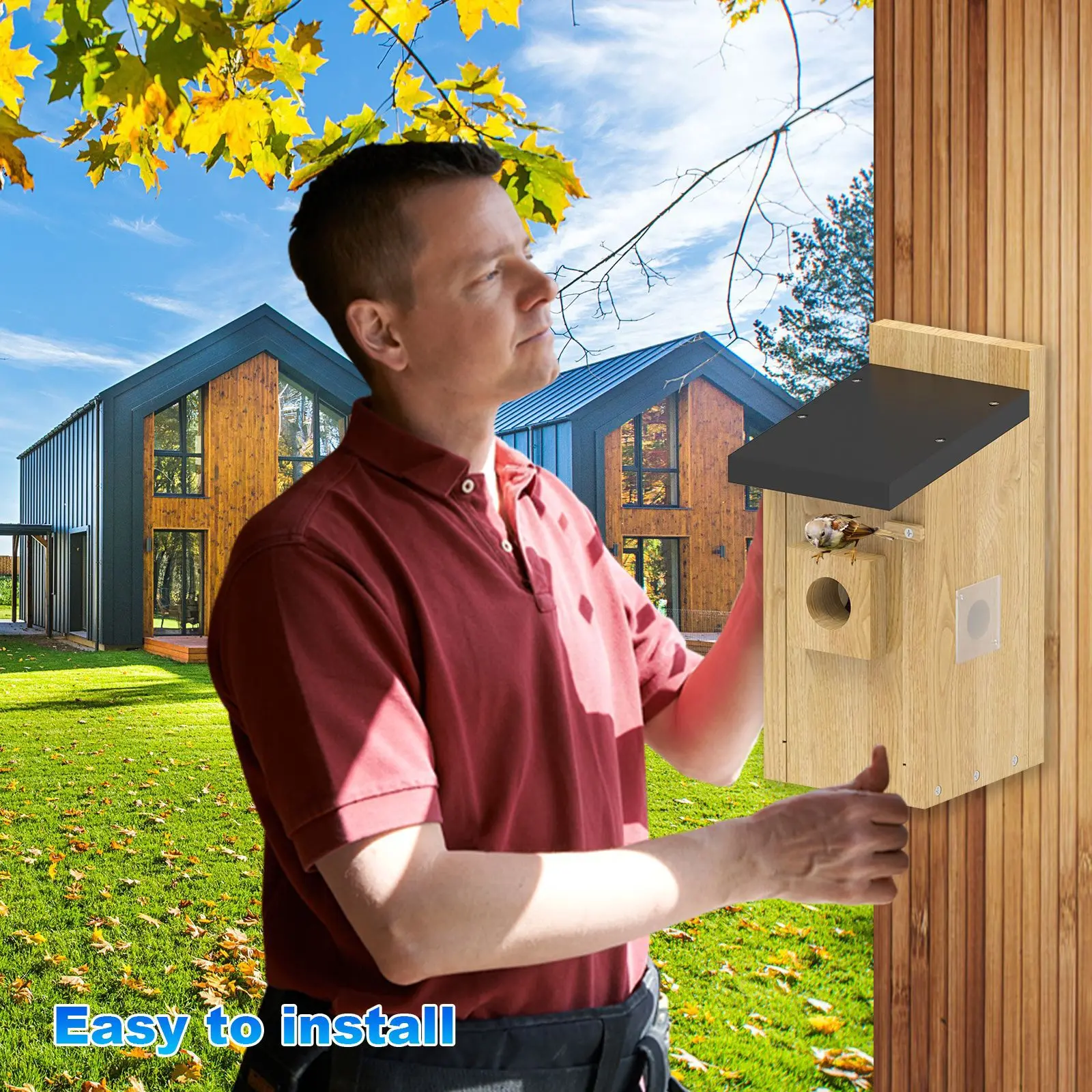 Customizable Modern Style Solid Wood Pet Cage Eco-friendly Remote Controlled Birdhouse for Birds Bees Stylish Garden Supplies