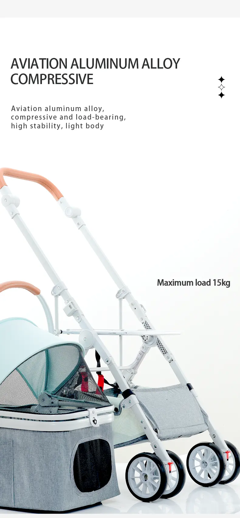 Wholesale 4 Wheel Small Pet Stroller for Cats and Dogs Foldable Travel Stroller