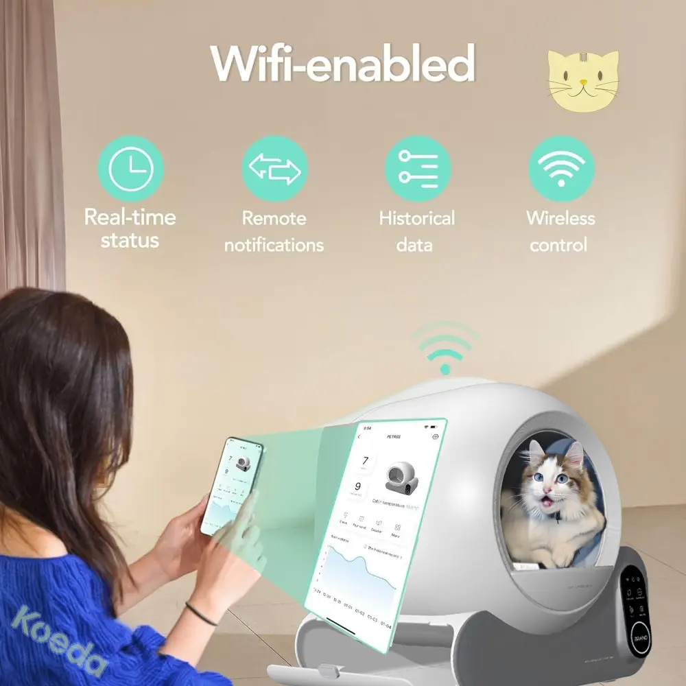 Smart Automatic Extra Large Cat Litter Box with Odor Removal APP Control for Multiple Cats Sand Material 10kg Weight