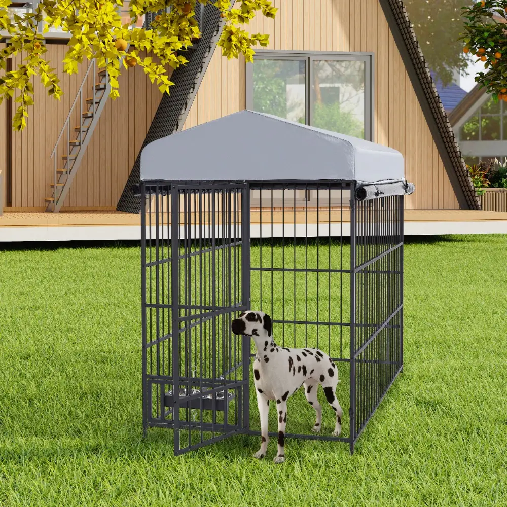 Large Outdoor Dog Kennel with Roof Cover 6.6'L X 3.9'W X 5.9'H Metal Coop Fence Pet Cage for Dogs and Animals Run Enclosure