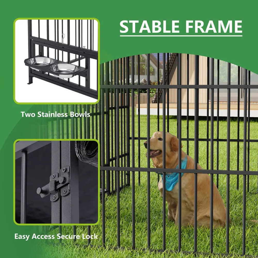 Large Outdoor Dog Kennel with Roof Cover 6.6'L X 3.9'W X 5.9'H Metal Coop Fence Pet Cage for Dogs and Animals Run Enclosure