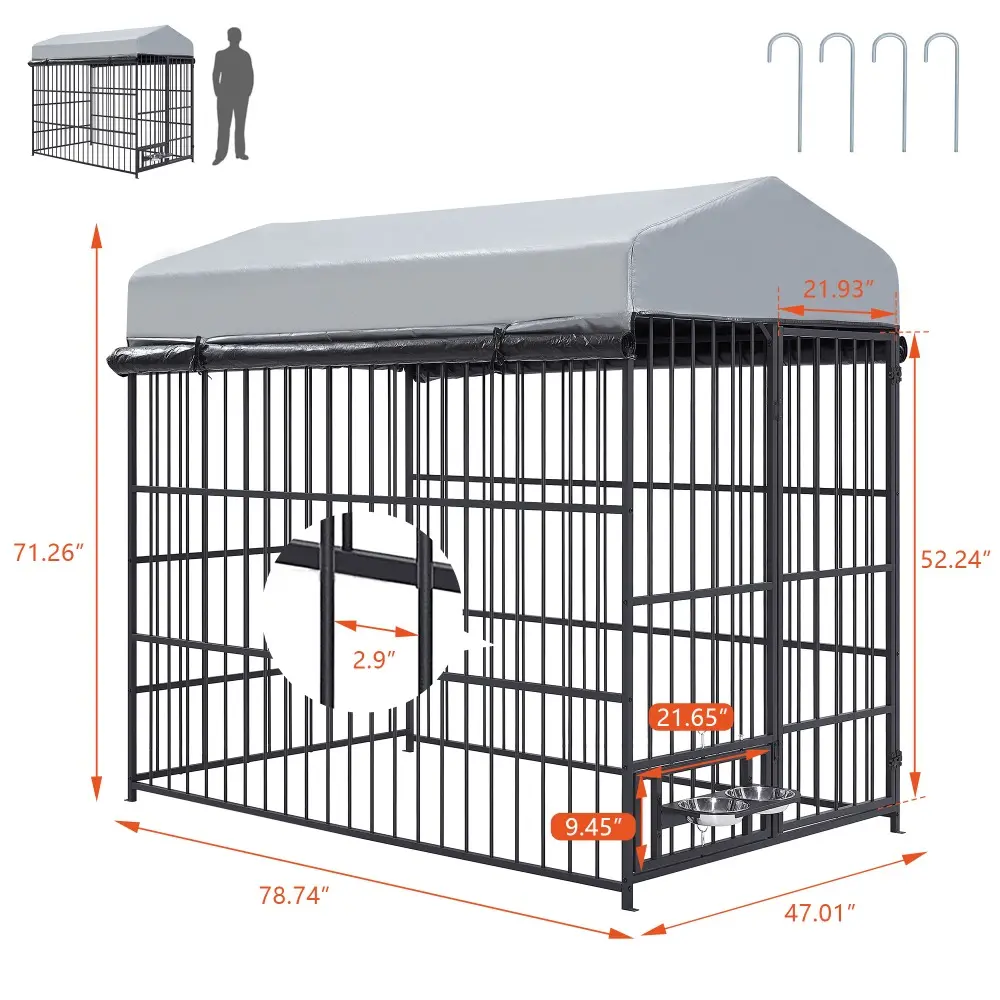 Large Outdoor Dog Kennel with Roof Cover 6.6'L X 3.9'W X 5.9'H Metal Coop Fence Pet Cage for Dogs and Animals Run Enclosure