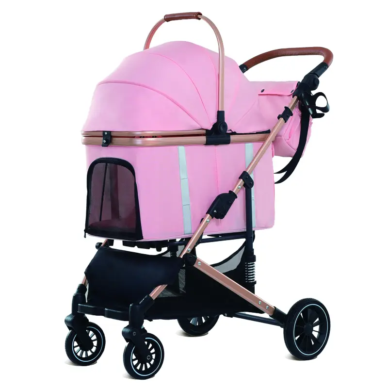 Luxury  Outdoor Walking Travel Easy Foldable  Pet Stroller With 4 Wheels Trolley for Cats Dogs