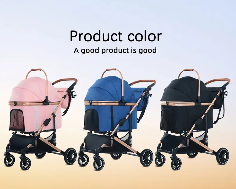 Luxury  Outdoor Walking Travel Easy Foldable  Pet Stroller With 4 Wheels Trolley for Cats Dogs