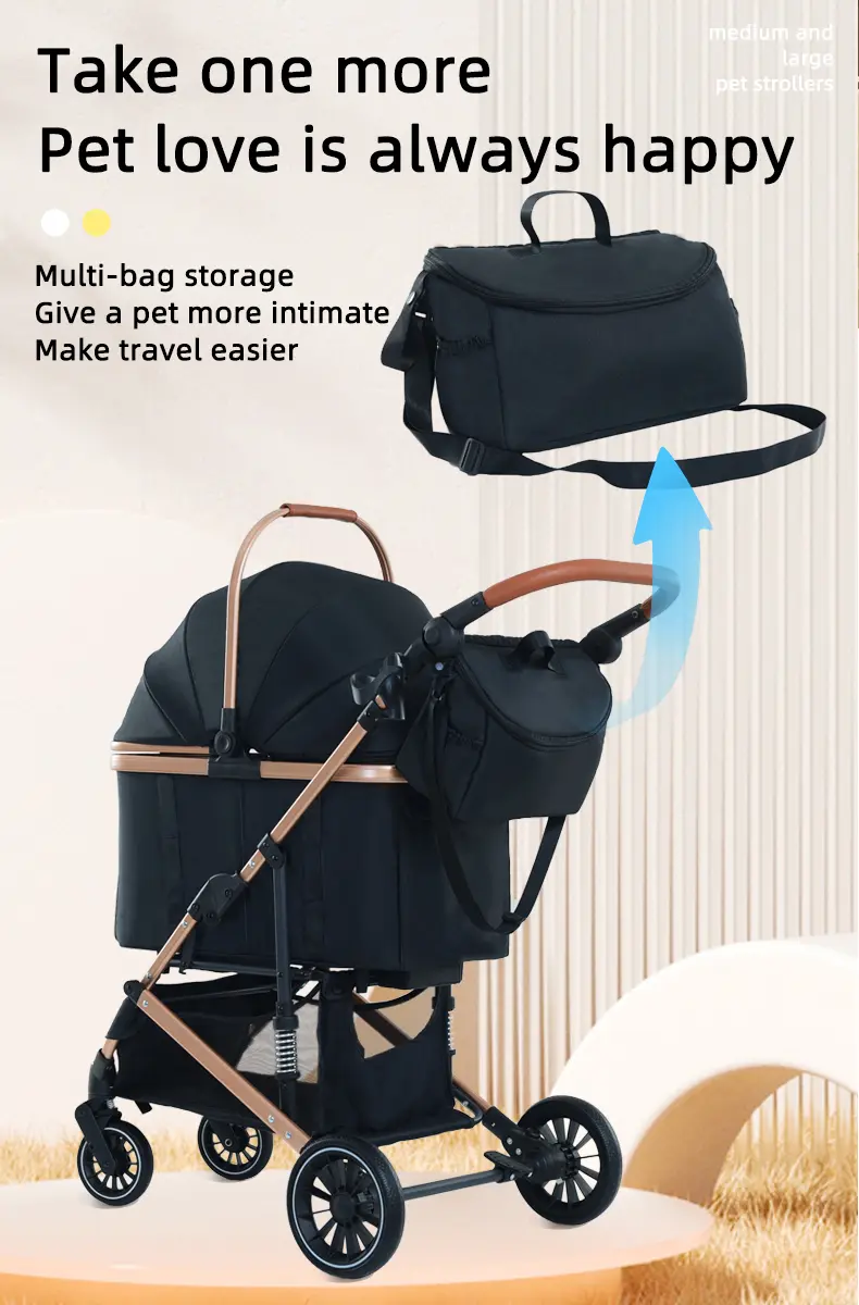 Luxury  Outdoor Walking Travel Easy Foldable  Pet Stroller With 4 Wheels Trolley for Cats Dogs