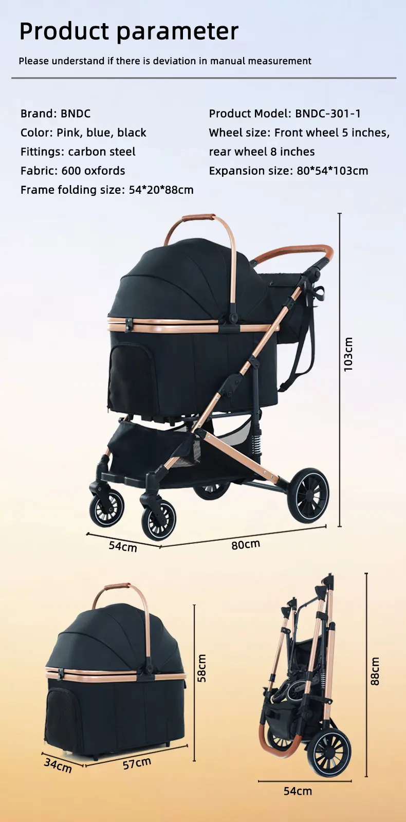 Luxury  Outdoor Walking Travel Easy Foldable  Pet Stroller With 4 Wheels Trolley for Cats Dogs