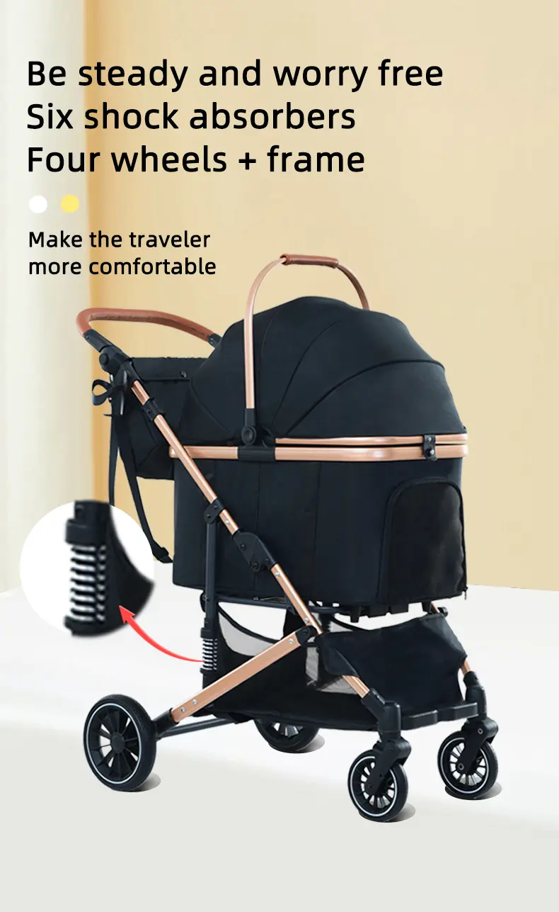 Luxury  Outdoor Walking Travel Easy Foldable  Pet Stroller With 4 Wheels Trolley for Cats Dogs