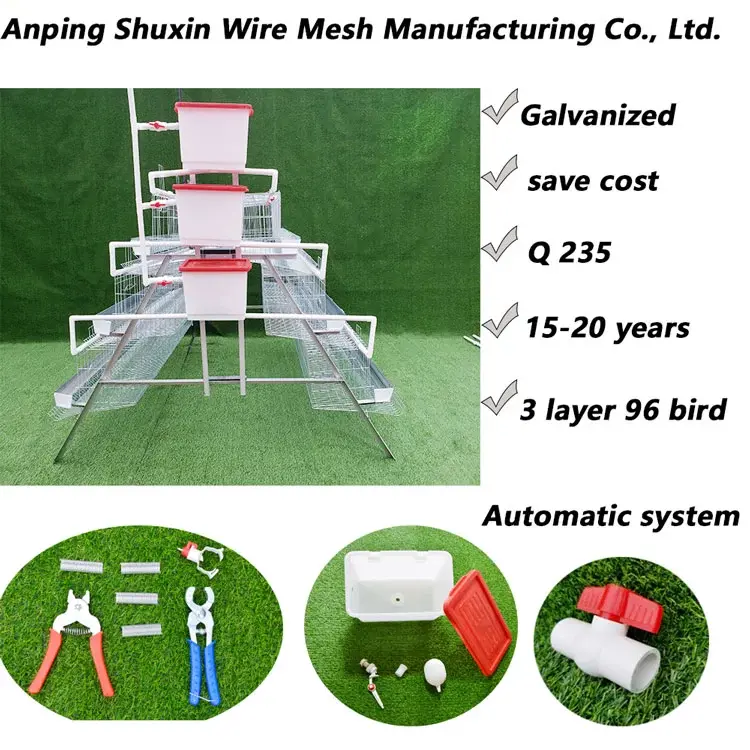 Hot Sale 96 / 160 Birds 3 / 4 Layers Poultry Chicken Feeding Cages System