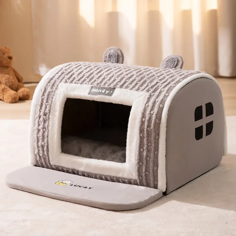 Autumn Winter Eco-Friendly Cat Dog Kennel Three-Dimensional Bear Curved House Nest Warm Thick for Small Big Dogs Carton Packing