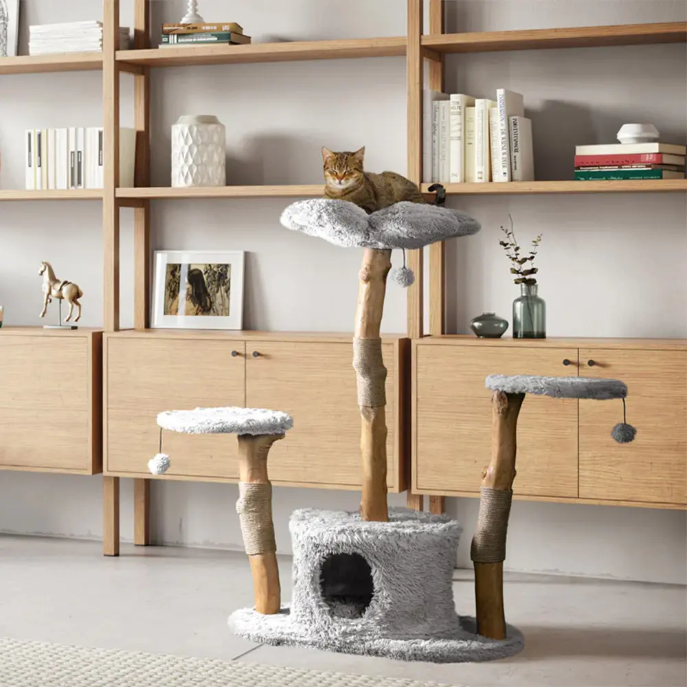 Modern Wood Cat Tree with Jumping Platform Scratcher Grinding Claw Toy Nest-Factory Wholesale Climbing Rack with Branches
