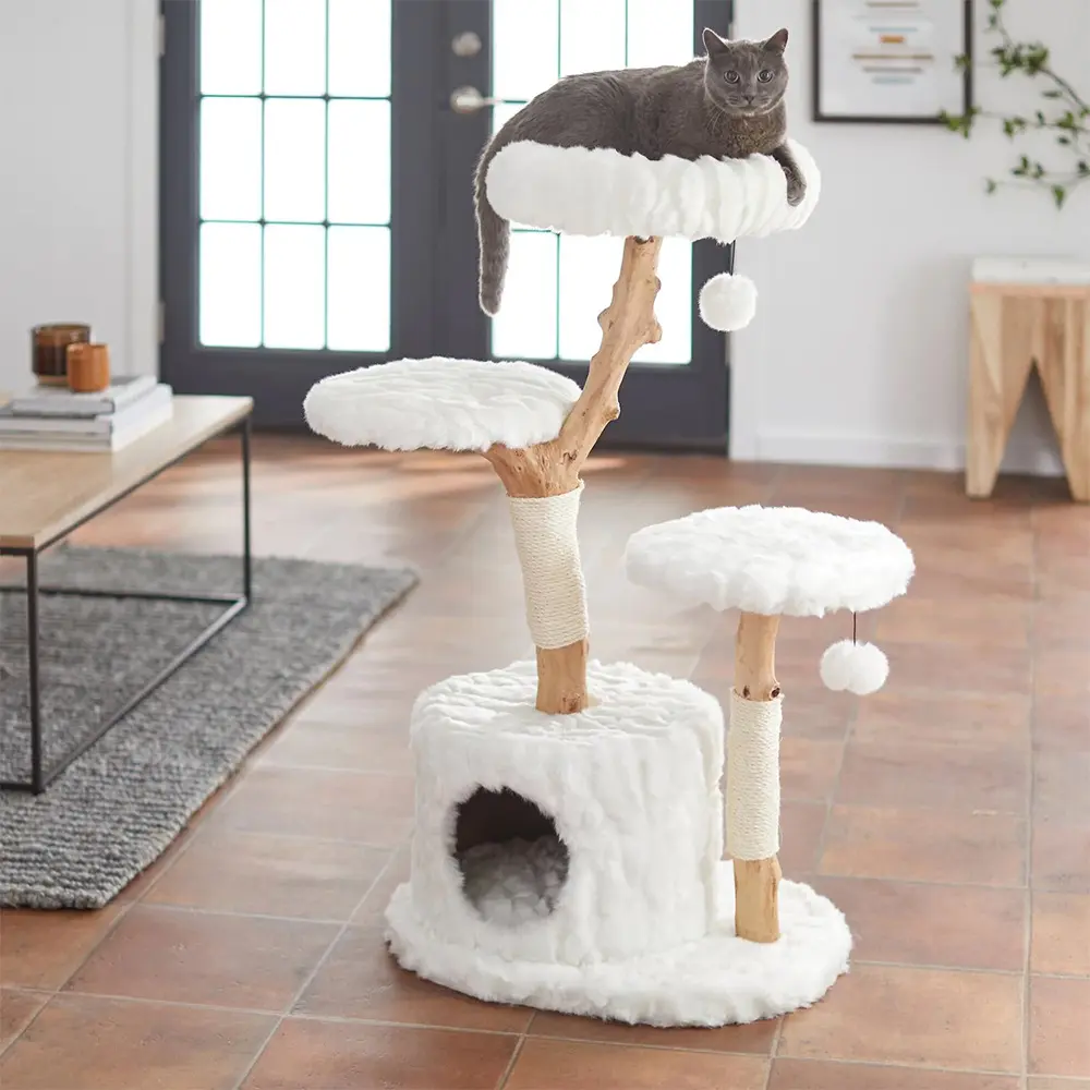 Modern Wood Cat Tree with Jumping Platform Scratcher Grinding Claw Toy Nest-Factory Wholesale Climbing Rack with Branches