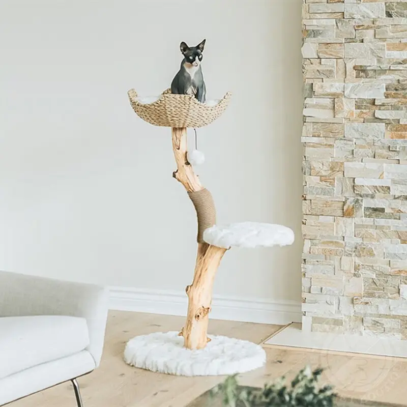Modern Wood Cat Tree with Jumping Platform Scratcher Grinding Claw Toy Nest-Factory Wholesale Climbing Rack with Branches