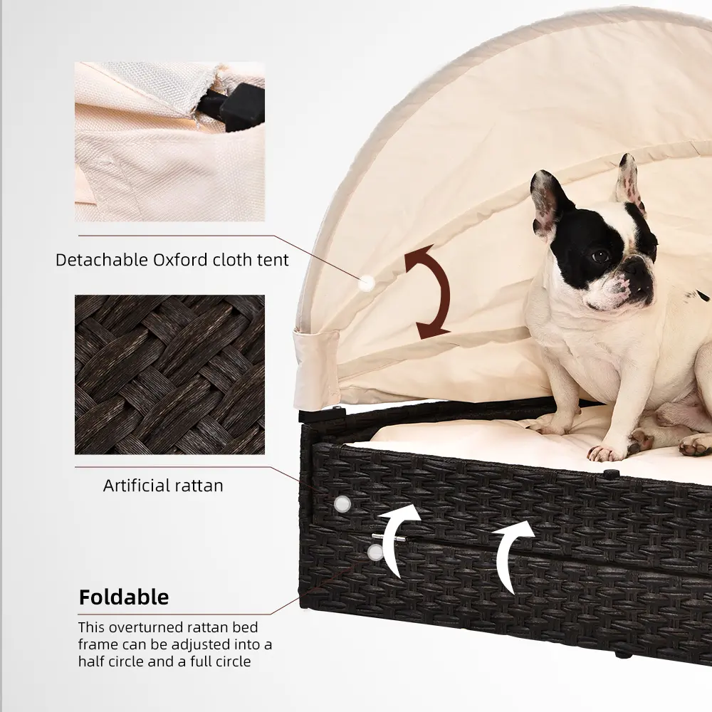 Indoor Outdoor Two Ways Use Unique Design Easy Collapsible Artificial PE Rattan Pet Dog Bed