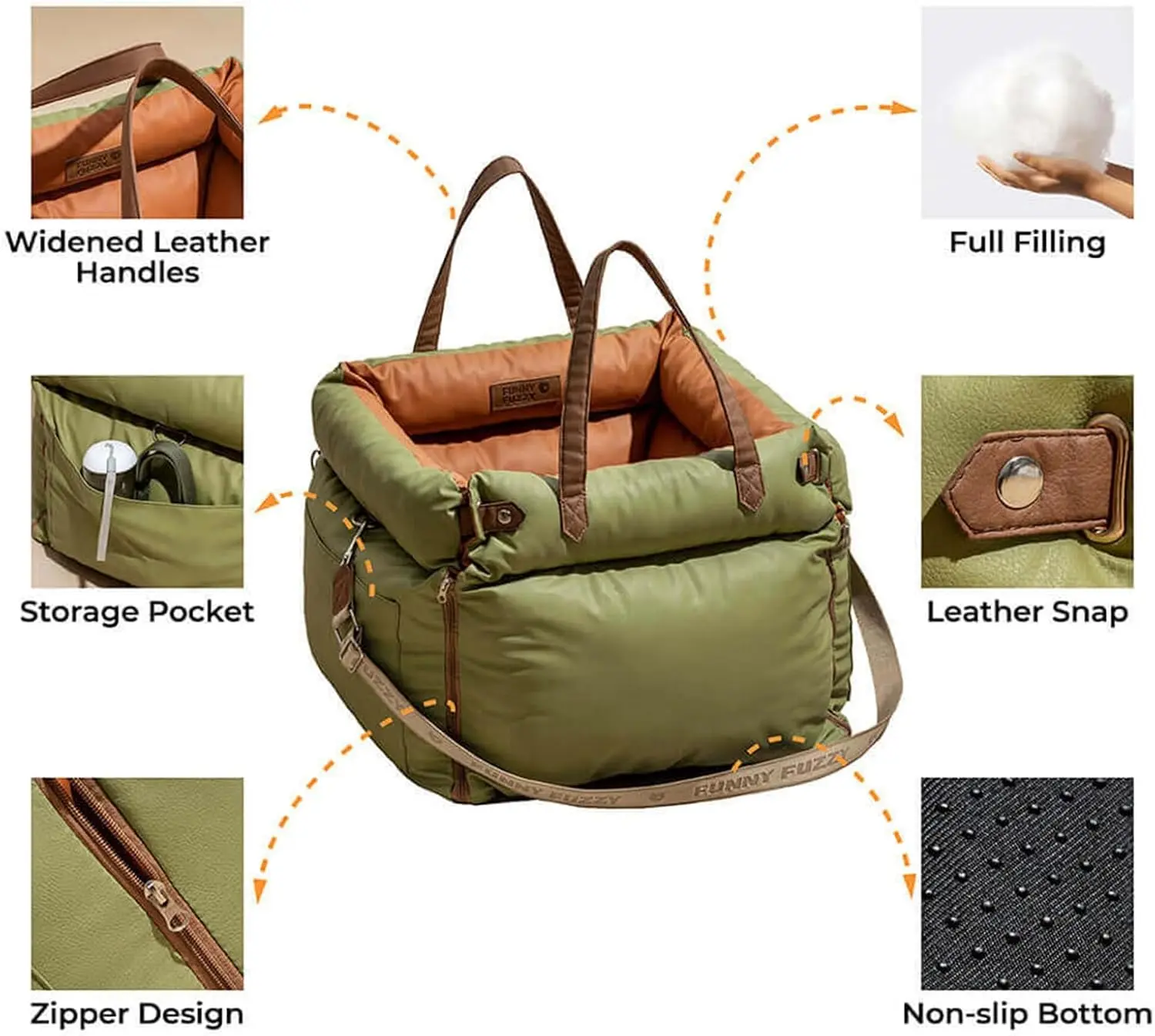 Detachable Portable Pet Car Seat Waterproof Dog Car Bed with Storage Pocket