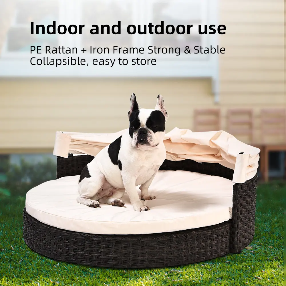 Indoor Outdoor Two Ways Use Unique Design Easy Collapsible Artificial PE Rattan Pet Dog Bed