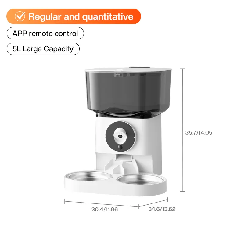 Automatic Pet Feeder 5L Capacity Microchip Cat Feeder Dispenser Food Grade Stainless Steel Bowl With HD Ultra-Wide-Angle Camera