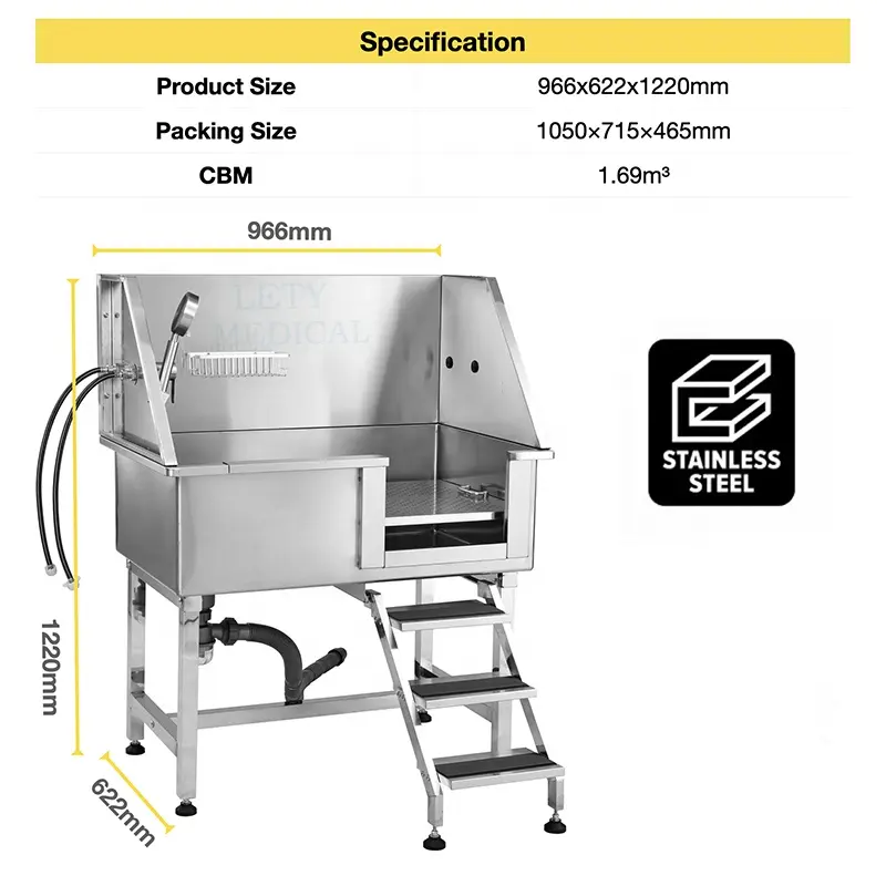 Pet Pool Stainless Steel Pet Spa Tub Pet Clinic Offers Dog Grooming Tub