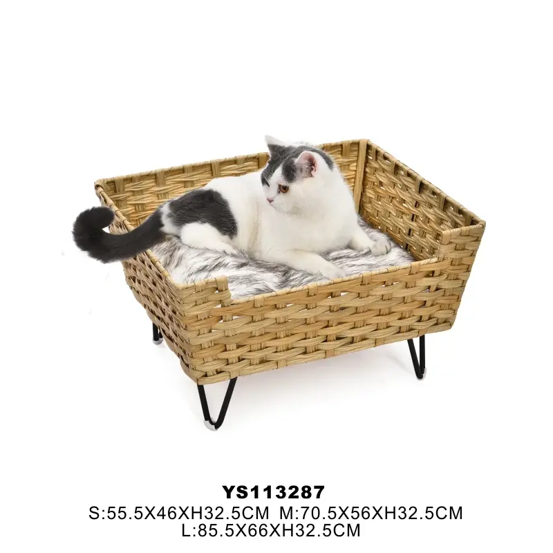 Elegant Metal Frame Elevated Rattan Pet Sofa Bed for Cat Puppy