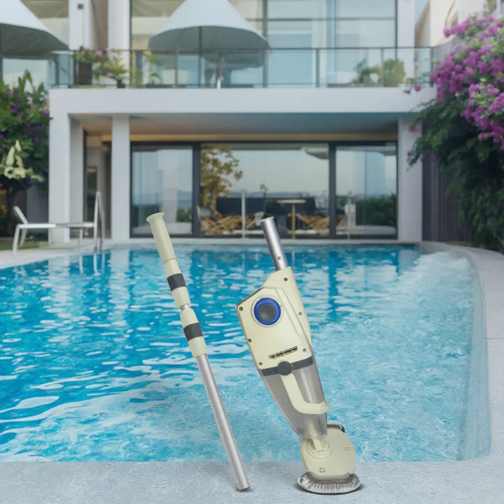 Rechargeable Handheld Pool and Spa Cleaner with  Transparent Debris Filter and Telescopic Pole
