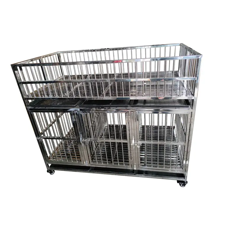 Folding Dog Kennels with Puppy Display Enclosure Stainless Steel Dog Cage with Top Piece  for Veterinary Clinic
