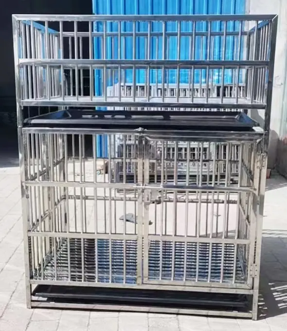 Folding Dog Kennels with Puppy Display Enclosure Stainless Steel Dog Cage with Top Piece  for Veterinary Clinic