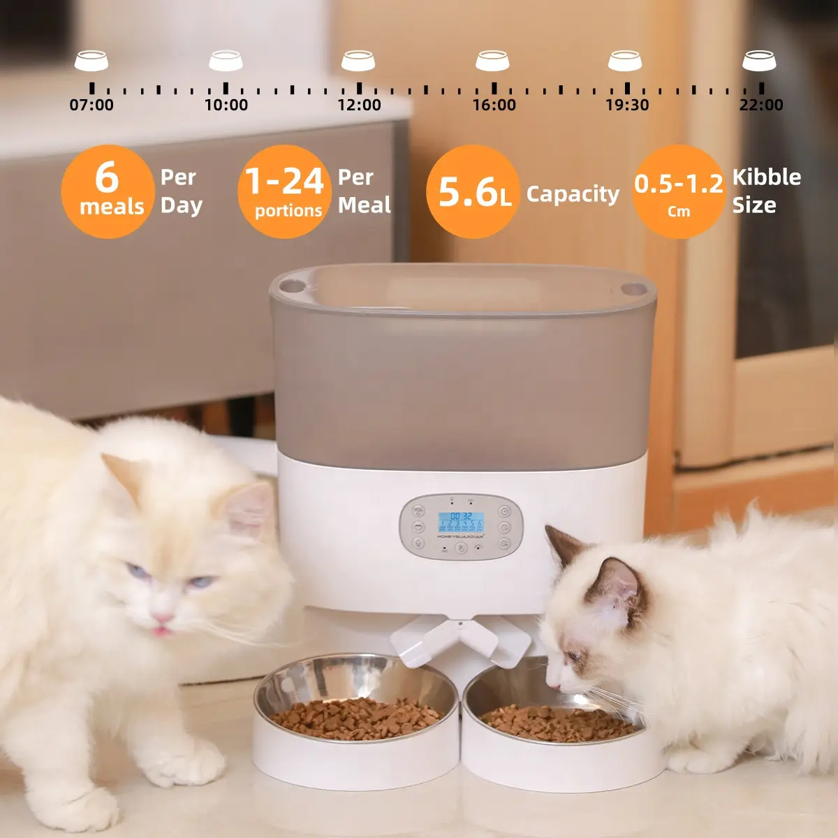 Pet Feeder Food Dispenser for Cat with Two-Way Splitter and Double Bowls Automatic Dog Feeder