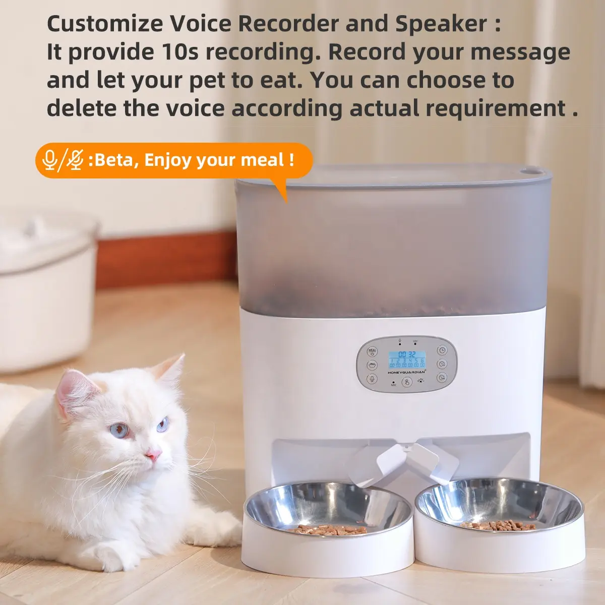 Pet Feeder Food Dispenser for Cat with Two-Way Splitter and Double Bowls Automatic Dog Feeder
