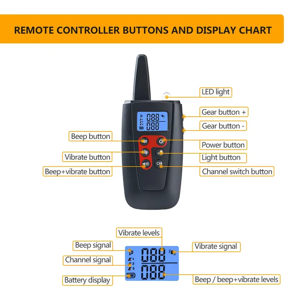 Best Seller 1000m 3000 Feet Innovative Safe Rechargeable Electric Bark Remote Control Pet Dog Training Collar