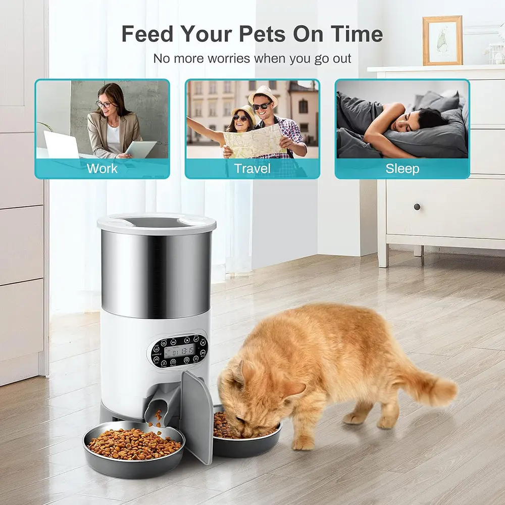 Automatic Pet Food Dispenser Double Bowls Wifi Smart Timing Cat Dog Feeder Electric Dry Pet Feeder Bowl