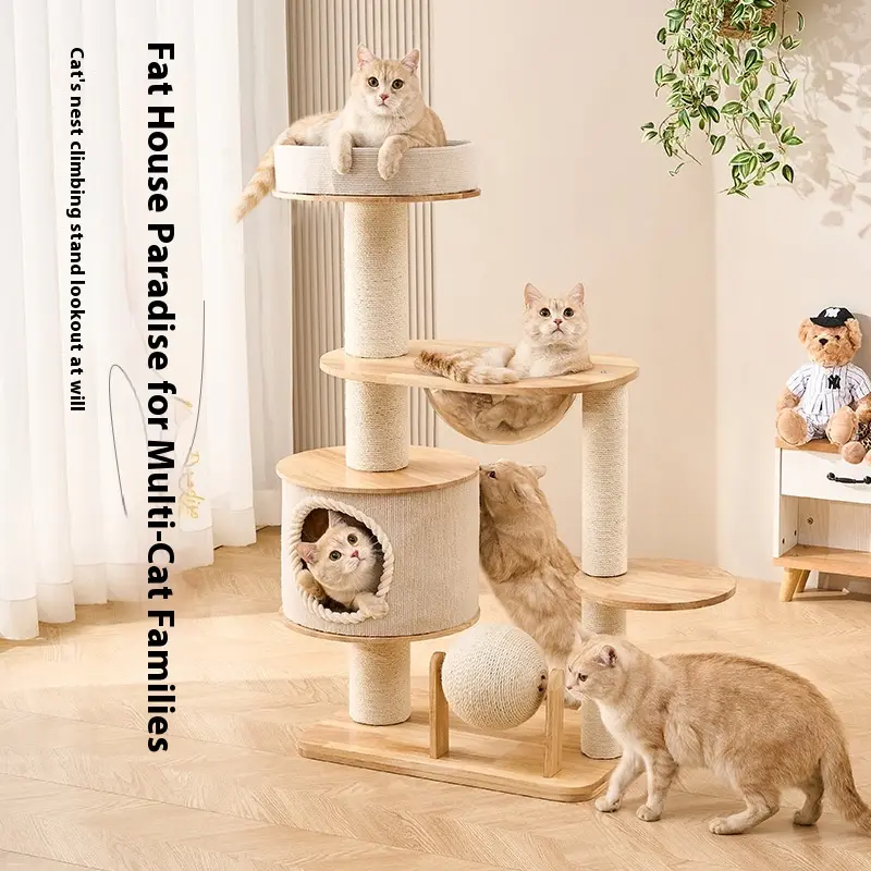 Multifunctional Cat Climbing Frame Nest Integrated Dodge-Resistant Scratch-Resistant Cat Tree Water Pet Interactive Movement Toy
