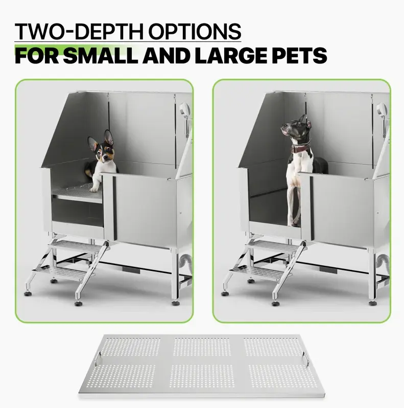 Bathtub for Pet SPA Shower Large Dog Grooming Bath Tub Stainless Steel Wooden Case Silver Sustainable 1 Set Bathing Products