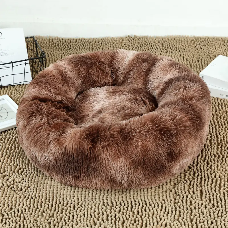 Wholesale Manufacturer Soft Plush Warm Dog Cat Donut Beds Tie-dye Color