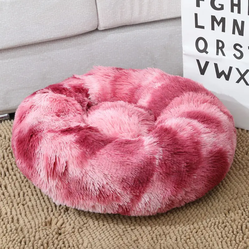 Wholesale Manufacturer Soft Plush Warm Dog Cat Donut Beds Tie-dye Color