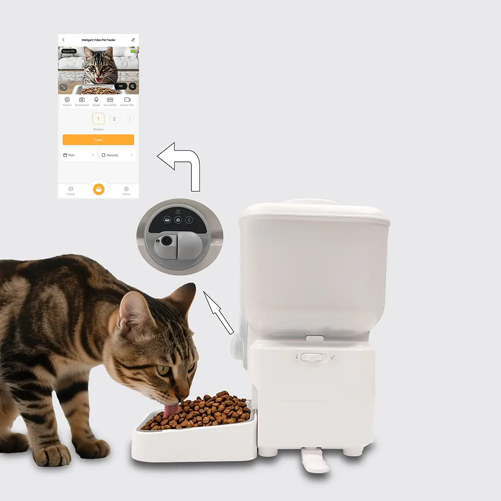 OEM 6.5L Wifi Smart Pet Feeder Camera App Control Long Battery Life Bowl Cat Dog Food Dispenser Automatic Pet Feeder with Camera