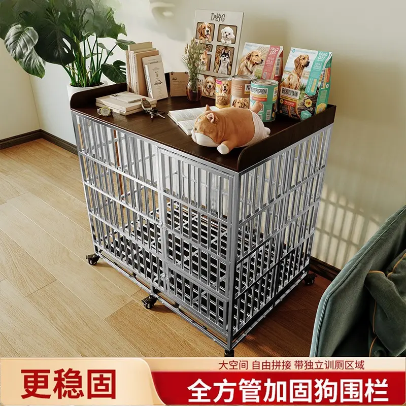Thickened Stainless Steel Dog Cage Medium and Large Dog Thickened Foldable Indoor and Outdoor Dog Cage