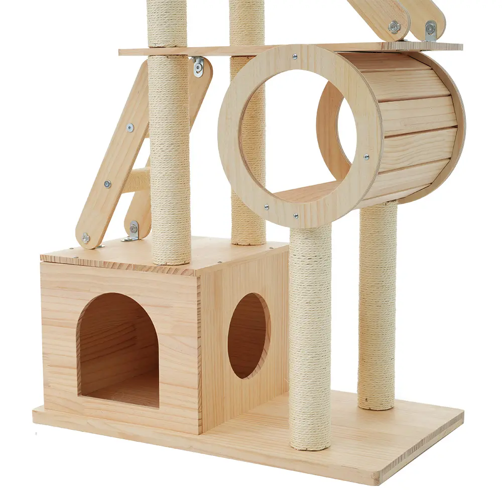 Hot Selling Wood Cat Tower Pet House and Furniture for Cat Climbing Best Cat Trees & Scratcher