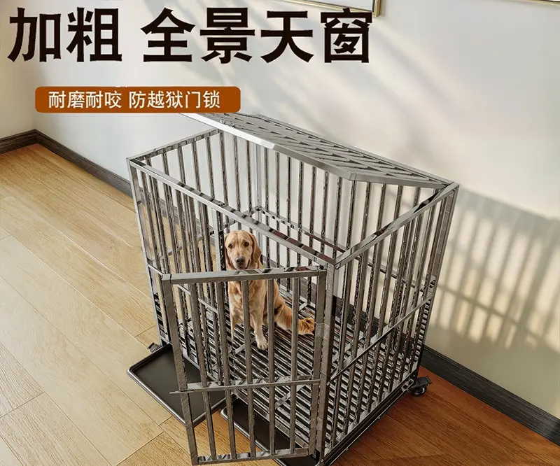 Thickened Stainless Steel Dog Cage Medium and Large Dog Thickened Foldable Indoor and Outdoor Dog Cage