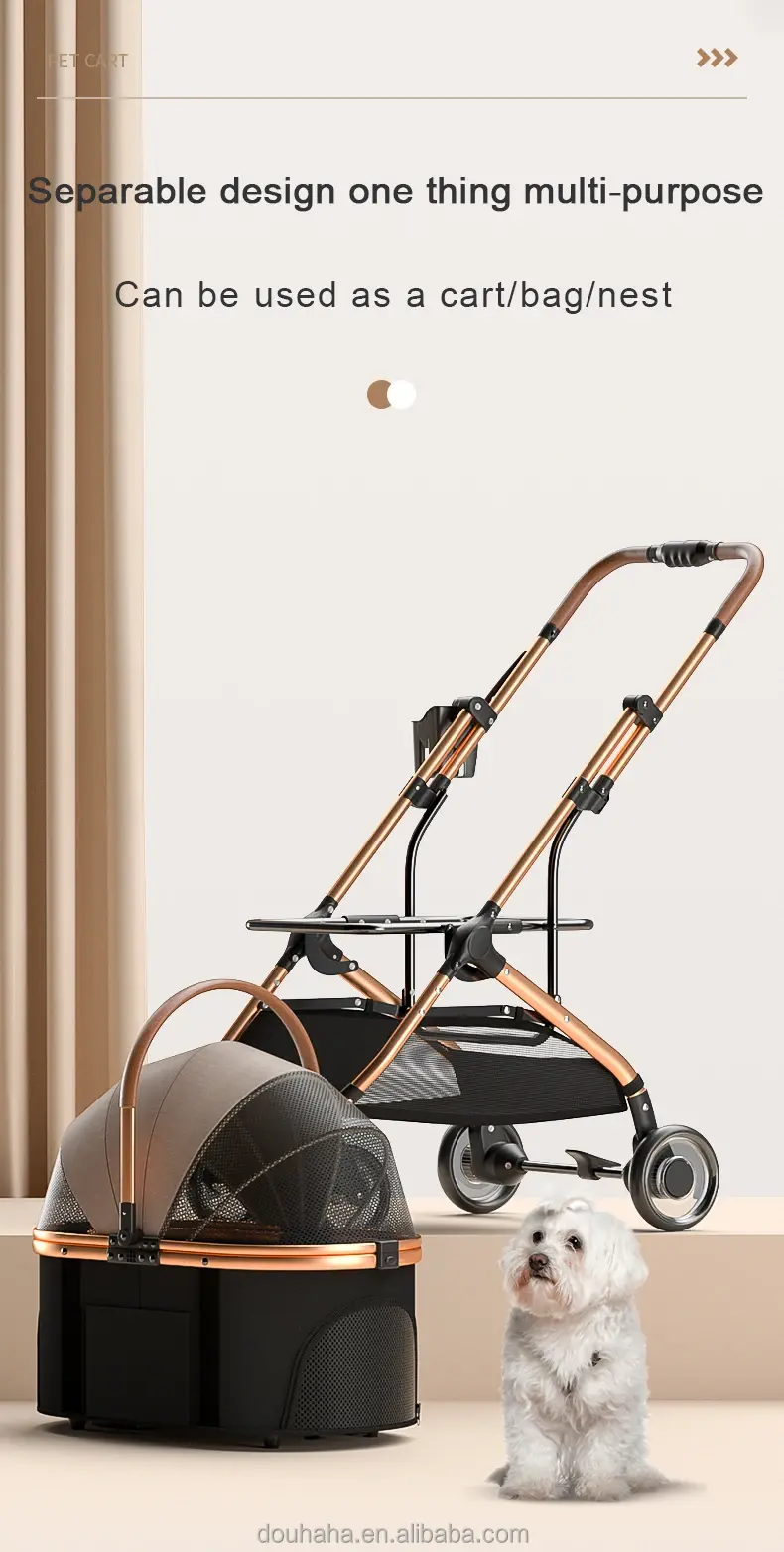 Detachable Pet Cage Portable Aluminum Tube Frame One-Click Folding Stroller for Dogs Cats for Travel & Outdoor Adventures