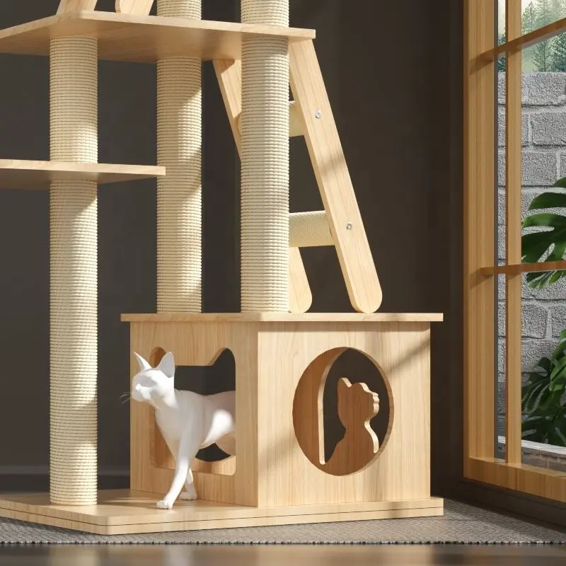 Hot Selling Wood Cat Tower Pet House and Furniture for Cat Climbing Best Cat Trees & Scratcher