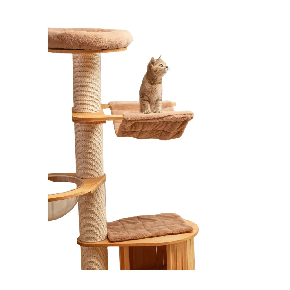 74 Inch Tall Heavy Sturdy Wooden Cat Tree With Multi-Layer Platform Sisal Rope Scratching Post