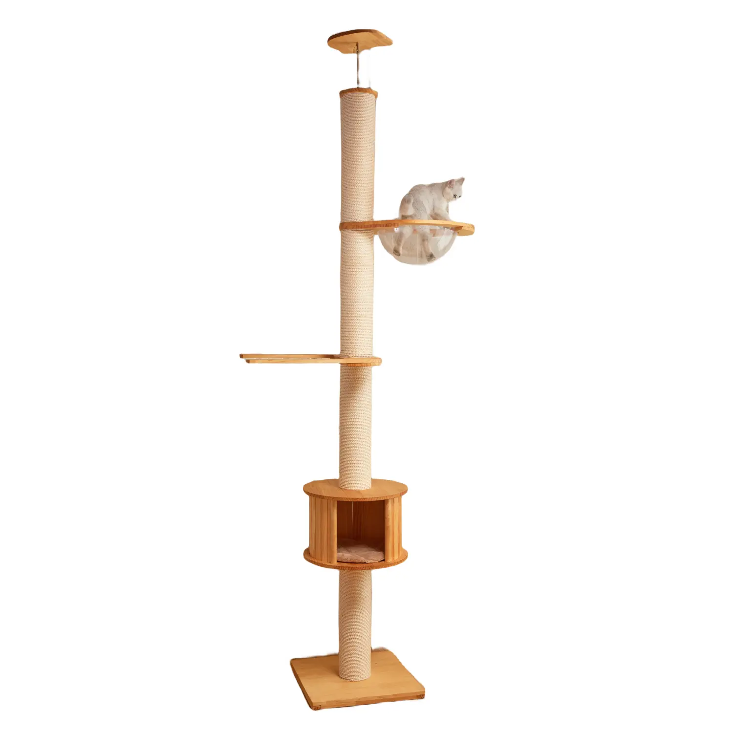 74 Inch Tall Heavy Sturdy Wooden Cat Tree With Multi-Layer Platform Sisal Rope Scratching Post