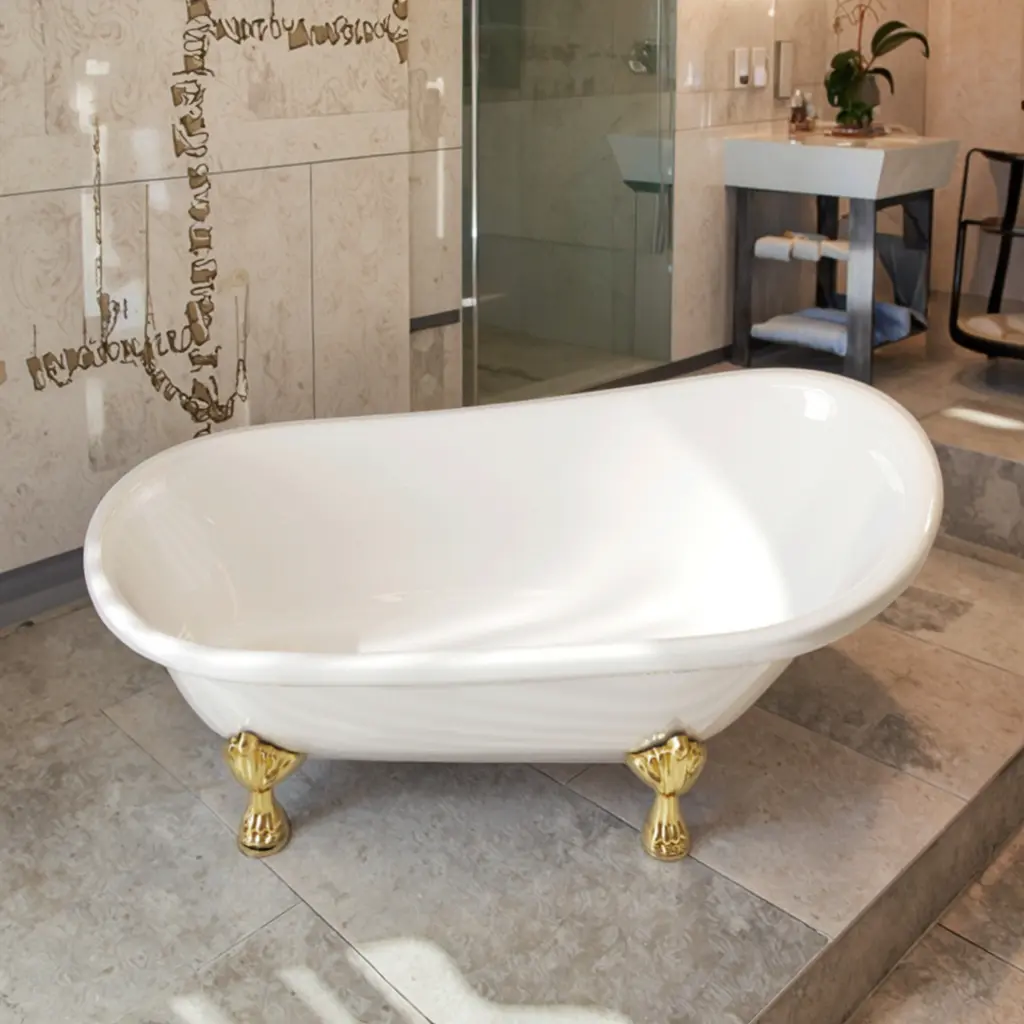 Professional Manufacturer's White Boat-Shaped Free Standing Bathtub Corner Bathtub with Clawfoot for Indoor Use
