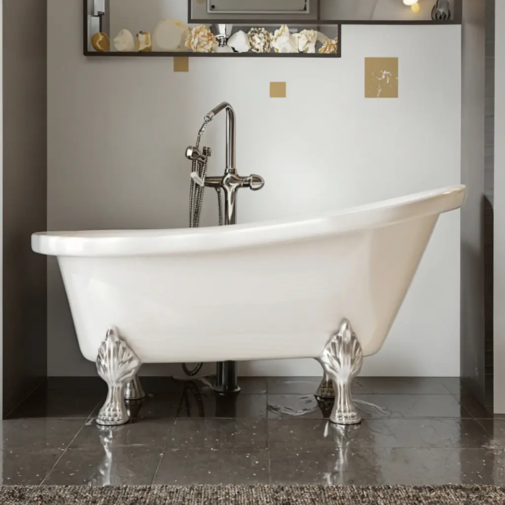 Professional Manufacturer's White Boat-Shaped Free Standing Bathtub Corner Bathtub with Clawfoot for Indoor Use