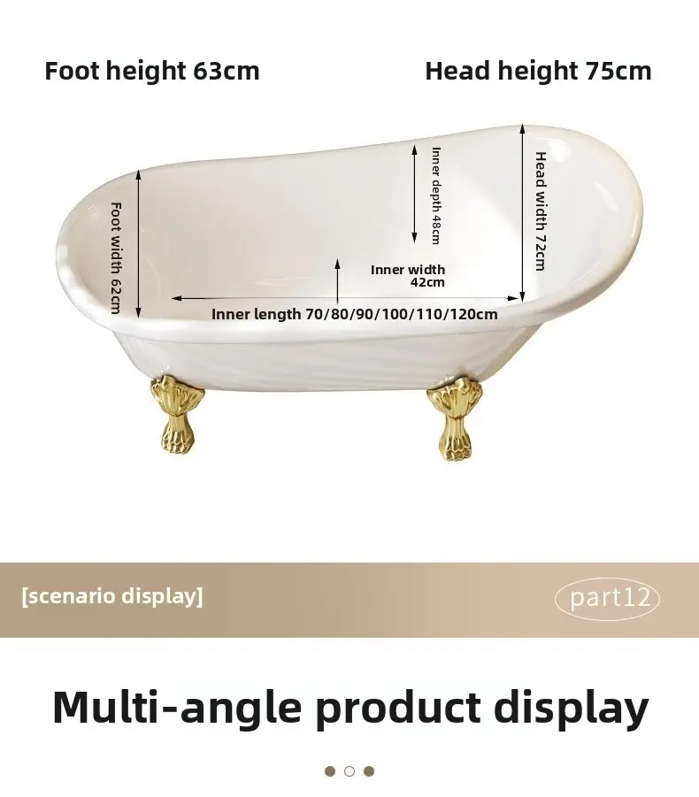 Professional Manufacturer's White Boat-Shaped Free Standing Bathtub Corner Bathtub with Clawfoot for Indoor Use