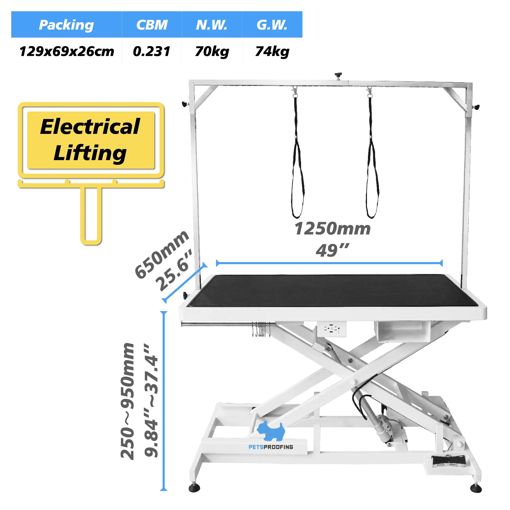 Petsproofing Stainless Steel Electric Lifting Folding Professional Grade Beauty Equipment Dog Show Pet Grooming Table