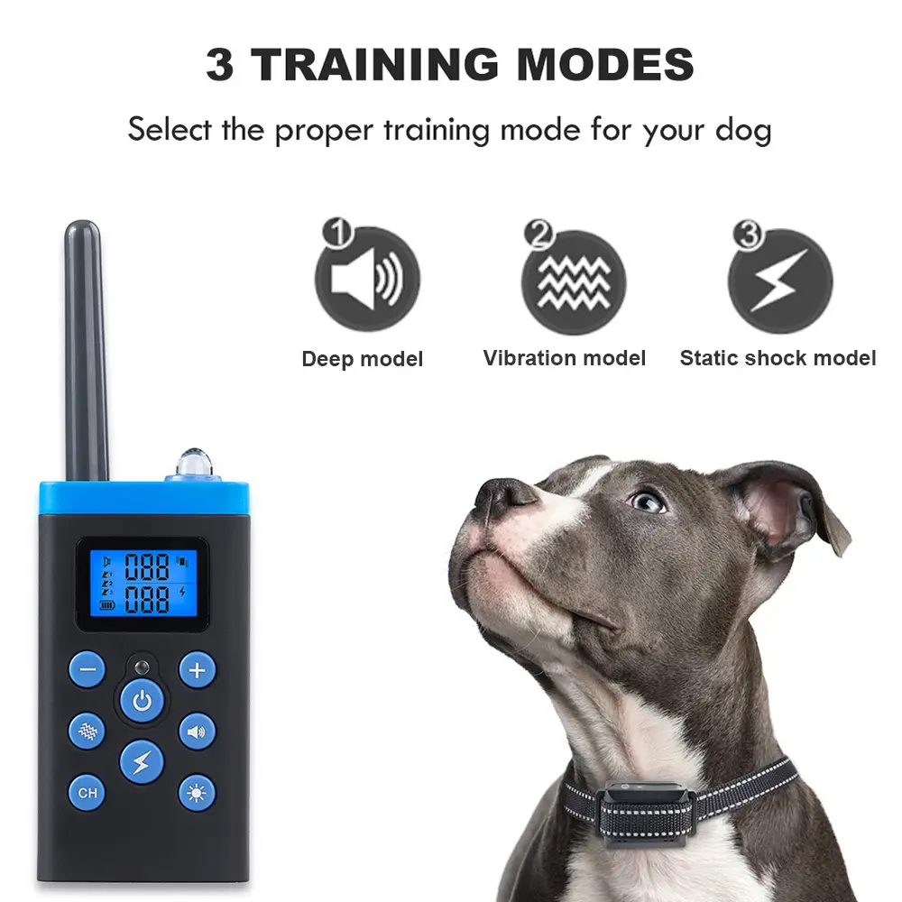 1000M Remote Control WaterProof Training Dog Collar With Deep Vibration Electric Shock Light for Pet Dogs Train Collar Products