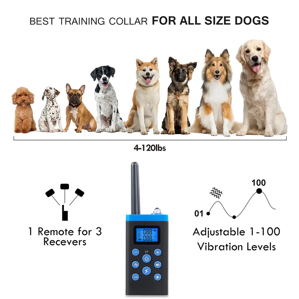 1000M Remote Control WaterProof Training Dog Collar With Deep Vibration Electric Shock Light for Pet Dogs Train Collar Products