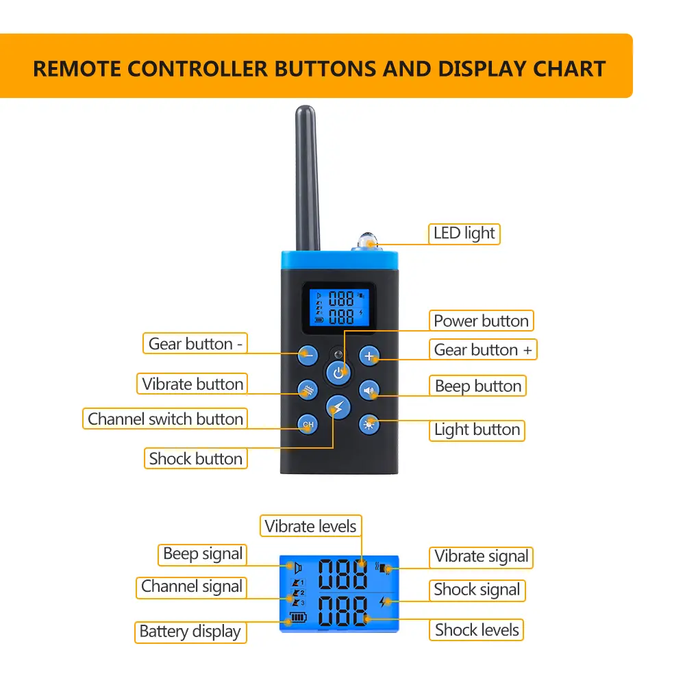 1000M Remote Control WaterProof Training Dog Collar With Deep Vibration Electric Shock Light for Pet Dogs Train Collar Products